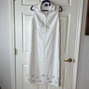 Crossing Pointe Linen Sleeveless‎ Dress Floral Cut Out Border, Sz 12 PT